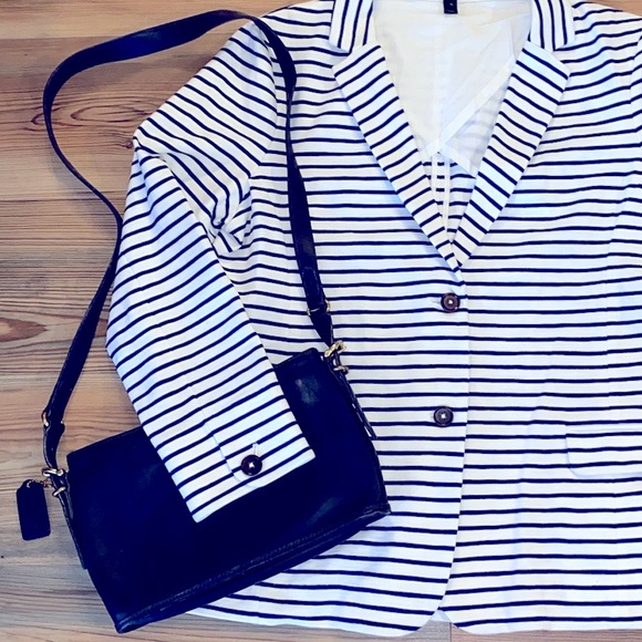 Y2K Vtg 90’s Coach Leather Navy Blue Equestrian Zip No 9802 Purse Shoulder Bag - Picture 2 of 16